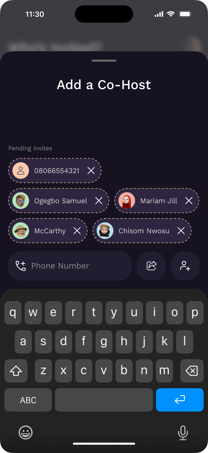 Add co-host screen