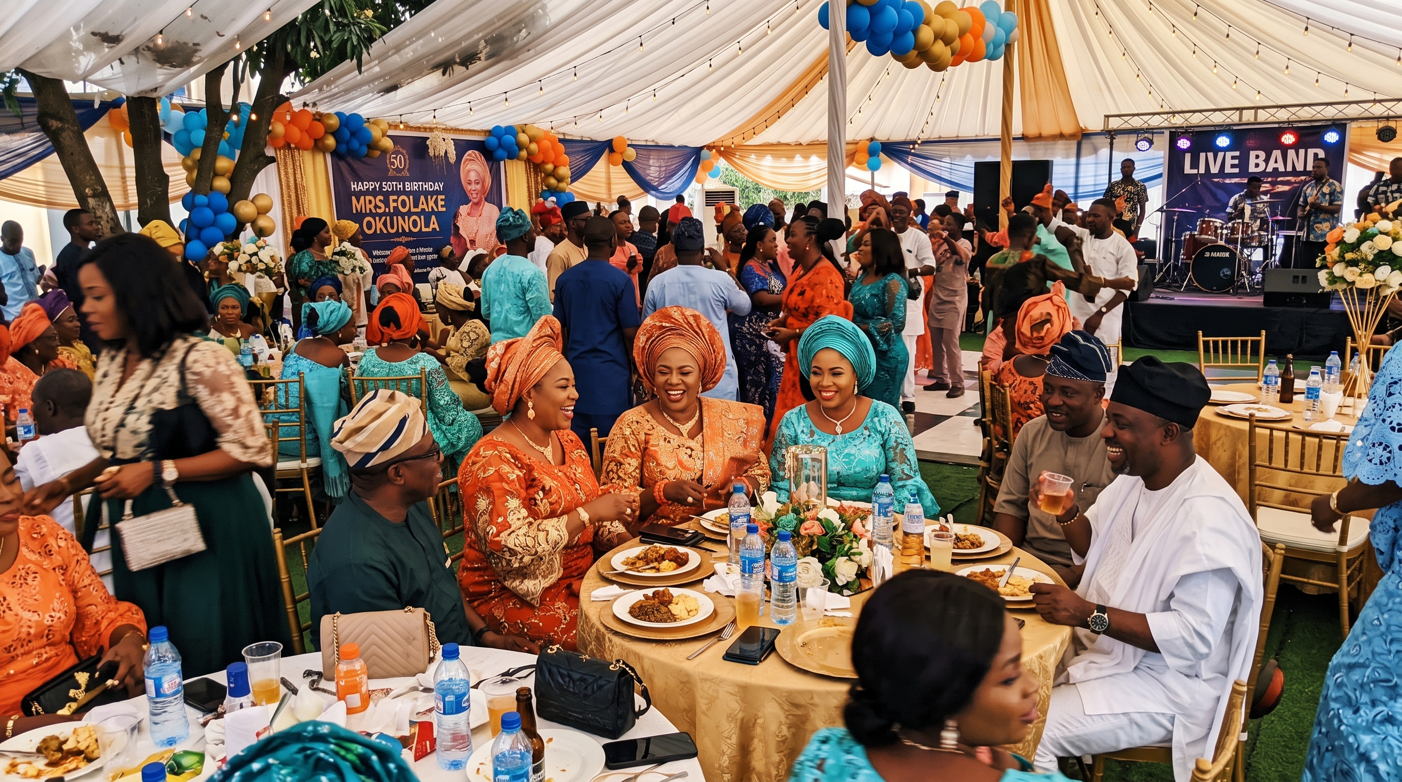 People attending a festive outdoor celebration