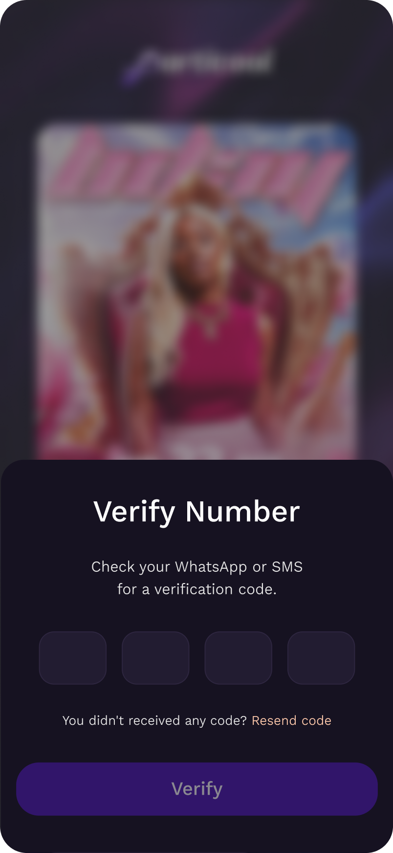 Verify phone number screen